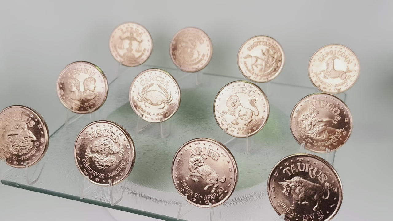 Copper Art Coins * Zodiac Signs * Complete Twelve-Piece Set * Fine .999 Bullion
