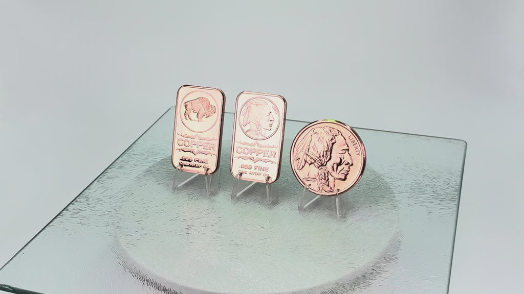 Copper Bullion Art Coin & Bars * 3-Piece Native American Set * Fine .999 Bullion