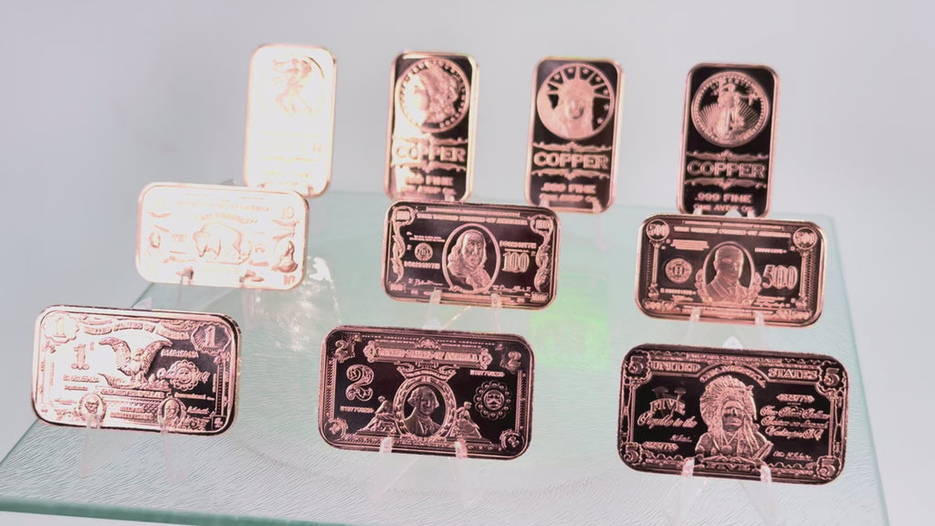 Copper Bullion Bars * 10-Piece US Currency Set * One Ounce Each * Minted in US