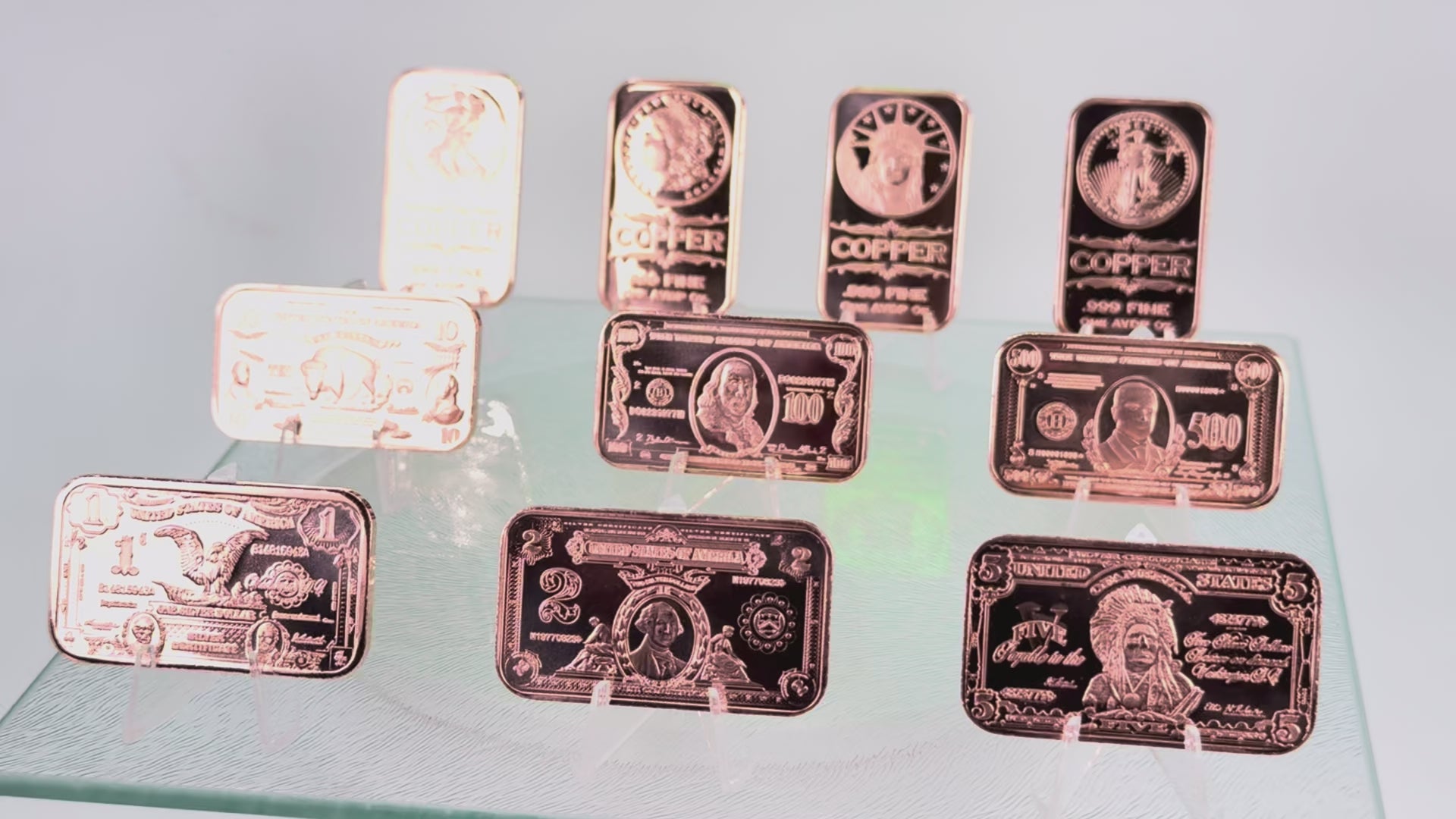 Copper Bullion Bars * 10-Piece US Currency Set * One Ounce Each * Minted in US