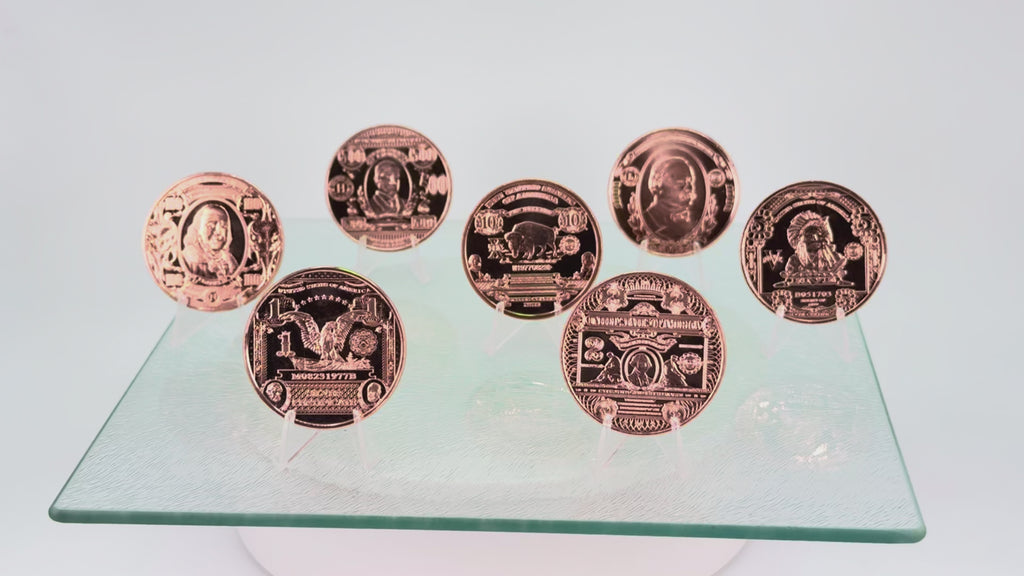 Copper Bullion Art Coins * US Currency Art * Seven-Piece Set * Minted in the USA