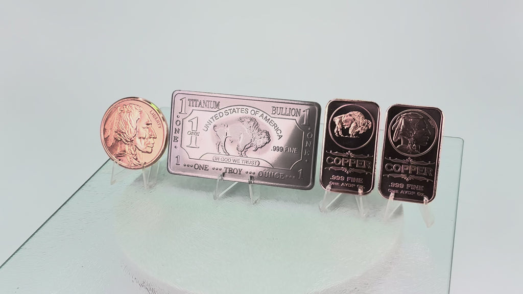 Titanium & Copper * Native American Art Bars & Coin * 4-Piece Set * Minted in USA