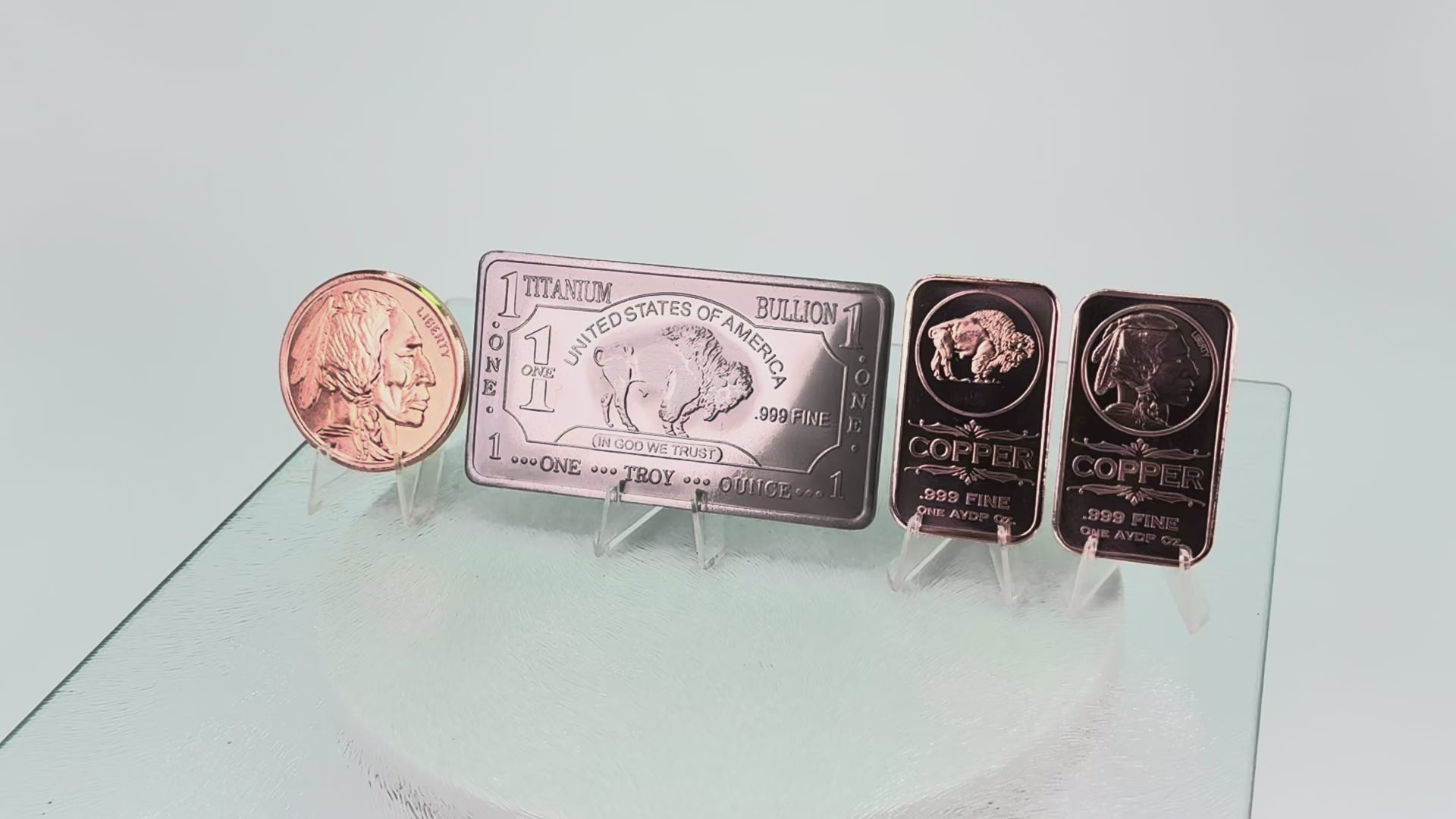 Titanium & Copper * Native American Art Bars & Coin * 4-Piece Set * Minted in USA