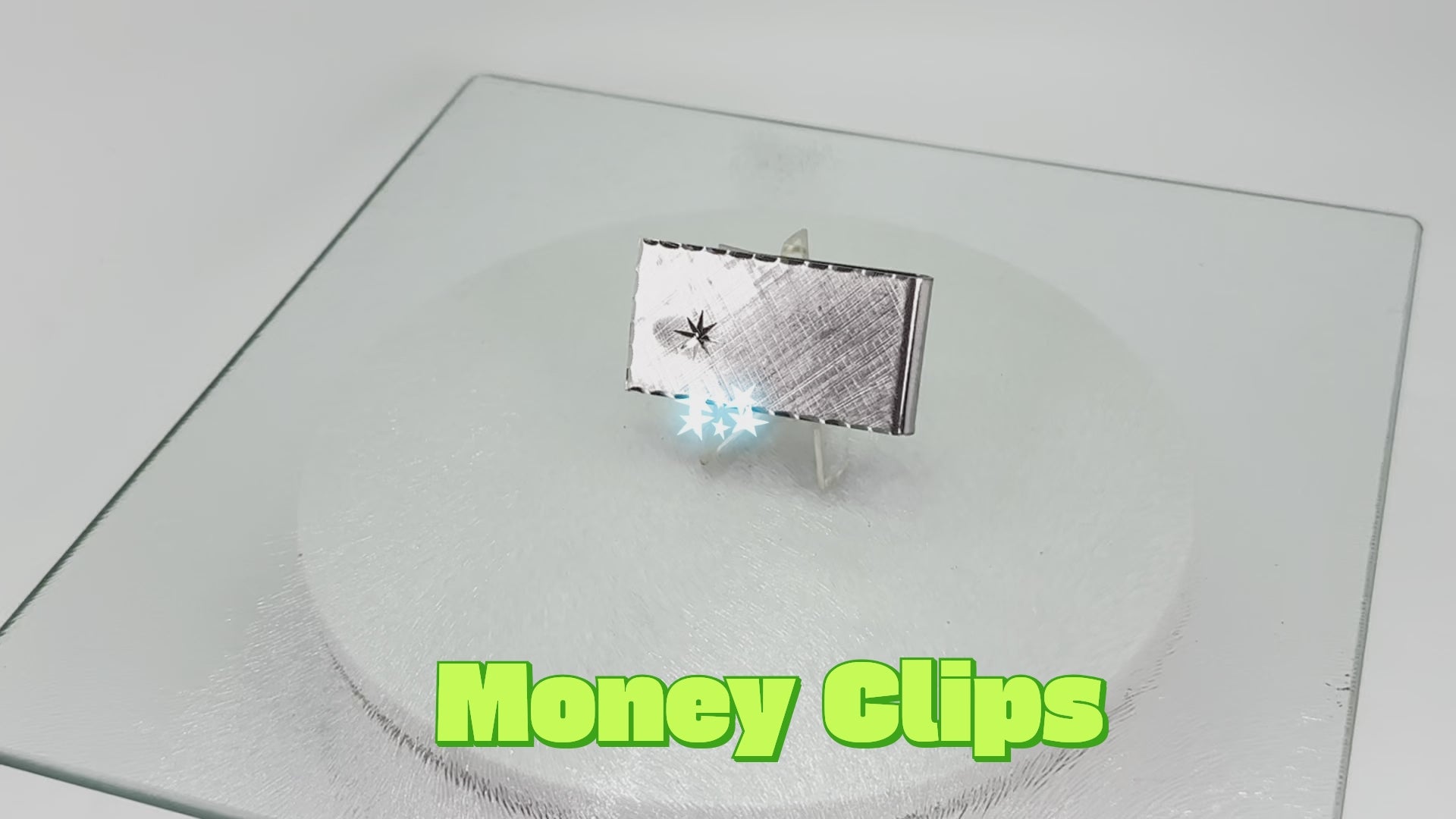 Vintage Swank Silver-Tone Money Clip * Unique Engraved Star Design * J.C. on Reverse Side