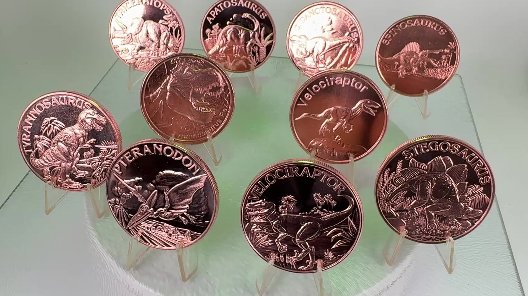 Copper Art Coins * Ten-Piece Dinosaur Collector Set * Fine .999 Bullion Rounds