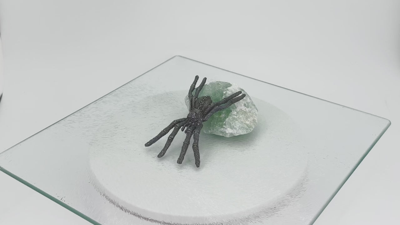 Spider Figurine * 95% Pure Pewter * Plus One Free Random Color Gemstone Display