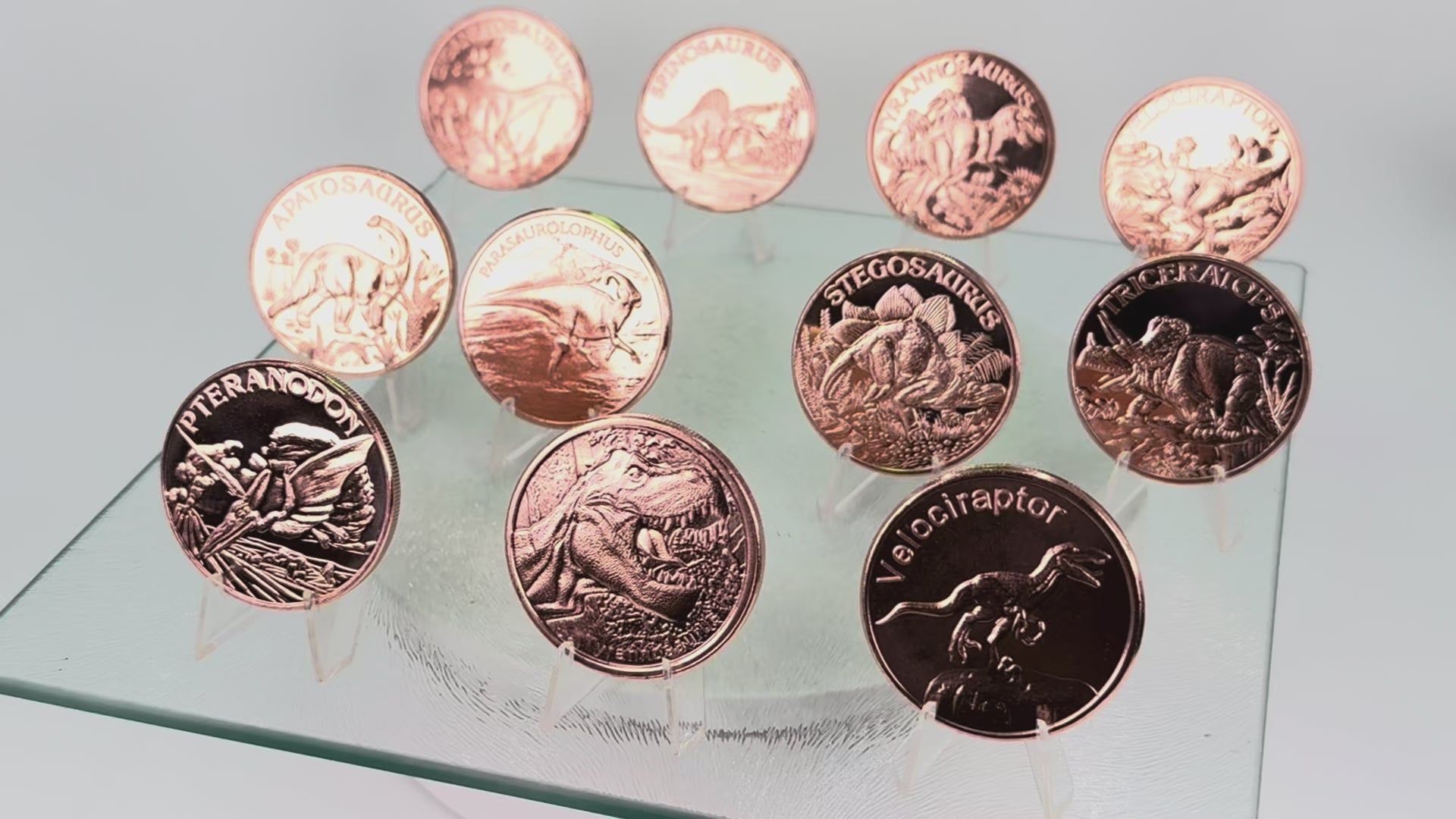 Copper Coins * Eleven Piece Dinosaur Collector Set * Fine .999 Bullion Rounds