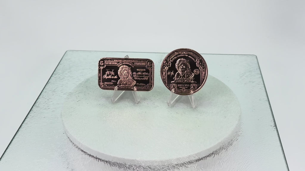 Copper Bullion Coins * $5 Silver Certificate Art * Two-Piece Set * Minted in USA