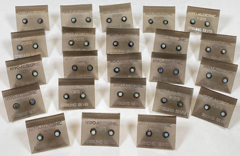 Sterling Silver .925 * Fiery Opal Studs * Vintage 1980's NOS * Hypoallergenic
