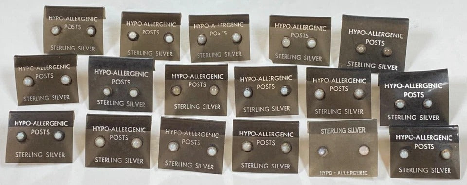 Sterling Silver .925 * White Opal Studs * Vintage 1980's NOS * Hypoallergenic