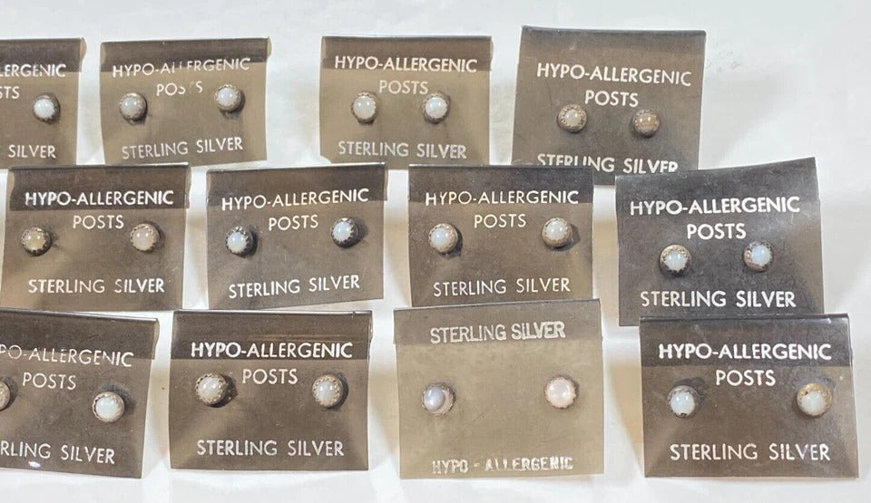 Sterling Silver .925 * White Opal Studs * Vintage 1980's NOS * Hypoallergenic
